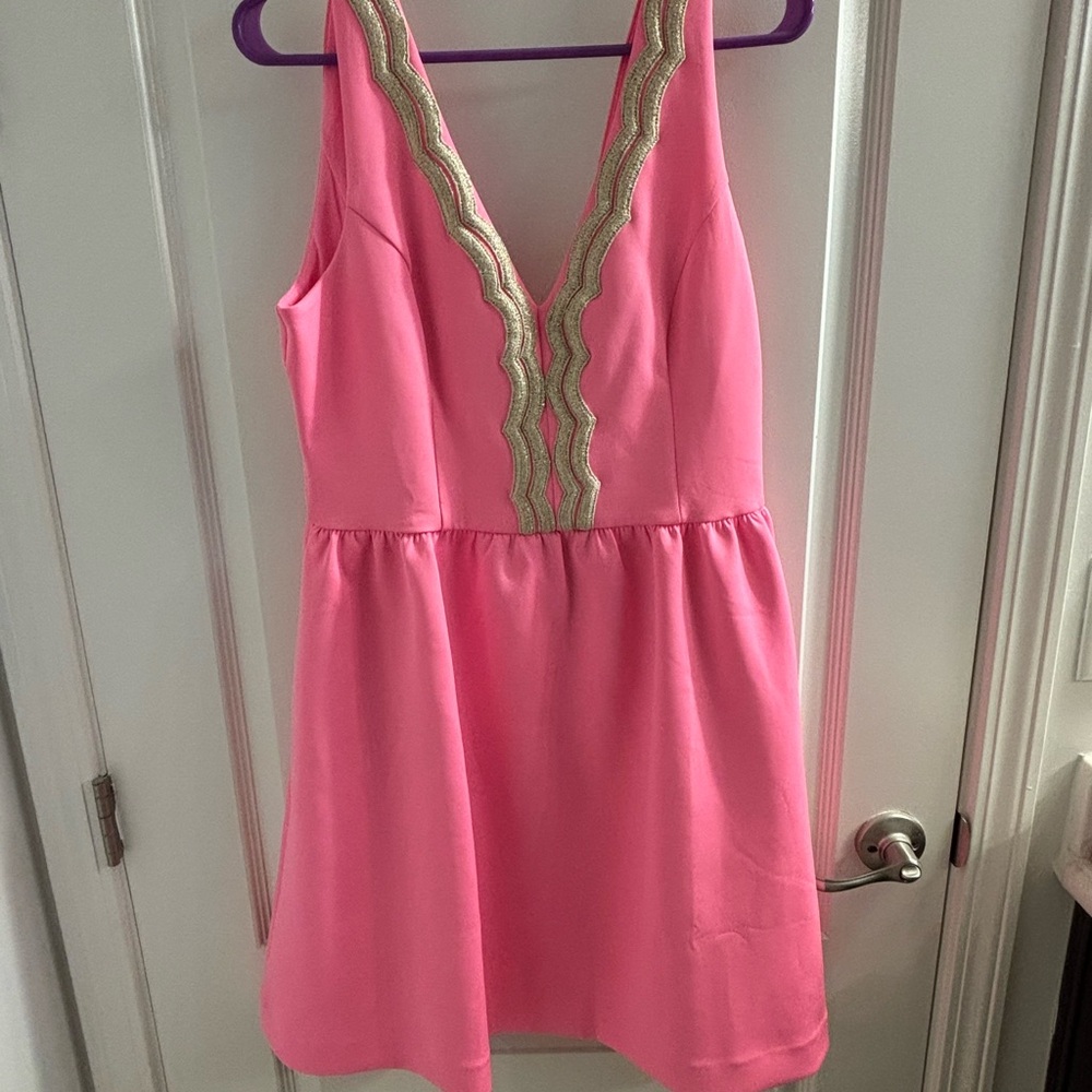 Lilly Pulitzer Pink V-Neck Dress with Gold Accents